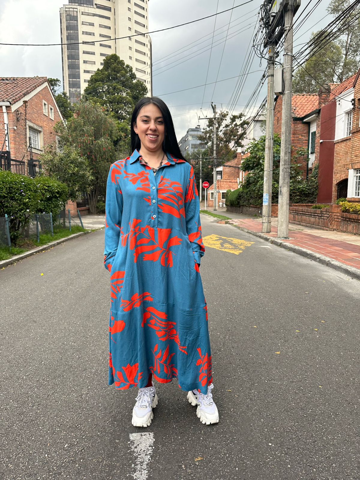 Vestido estampado bolsillos Camila