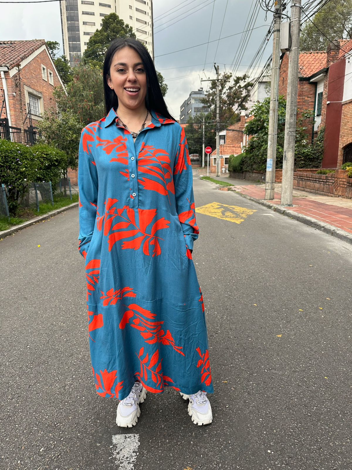Vestido estampado bolsillos Camila